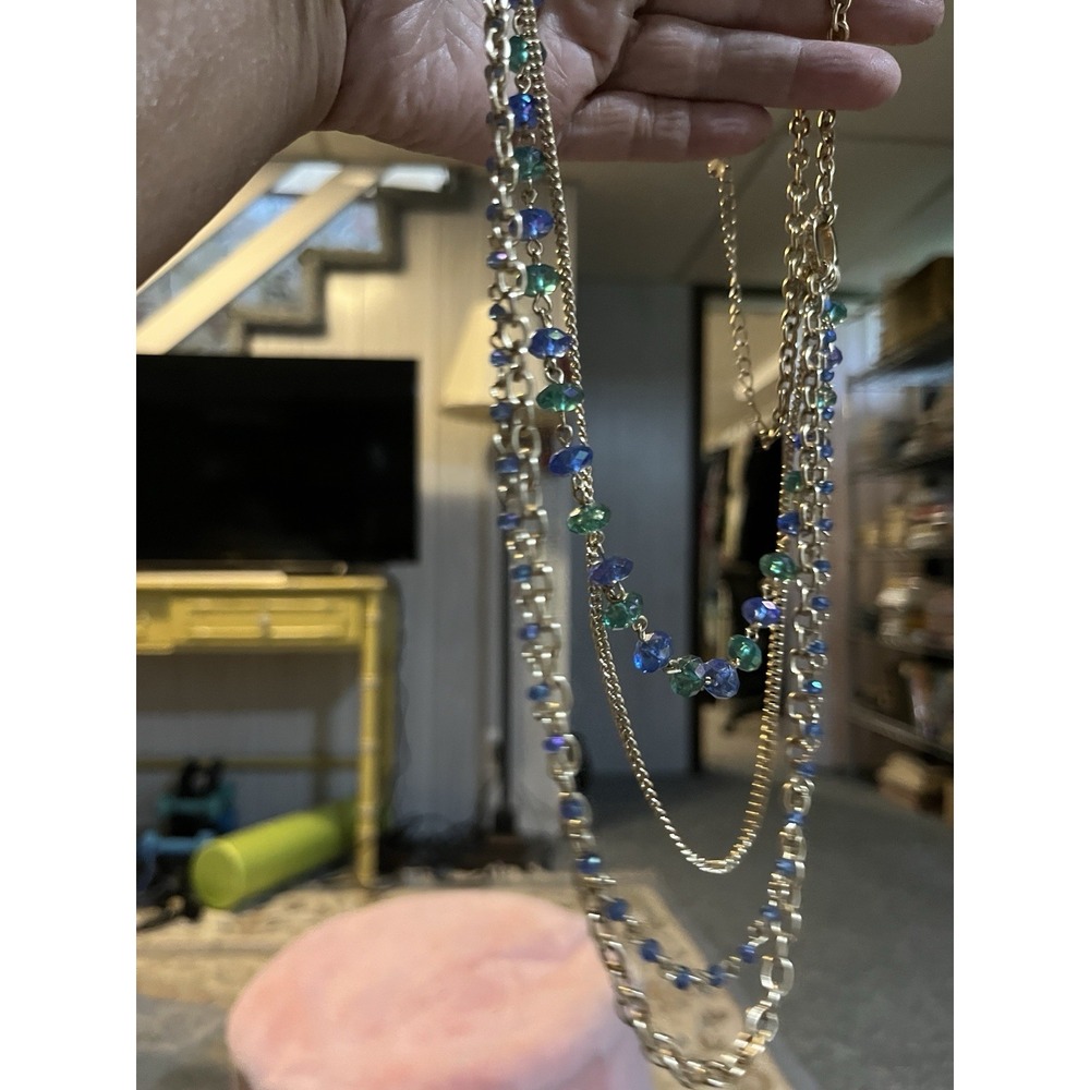 Vintage Avon Sparkling Metallic Multi-Strand Necklace Blue